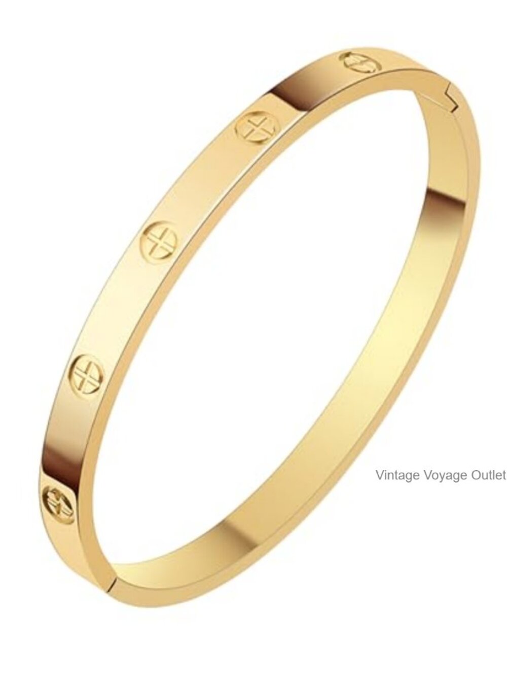 18K Gold Plated Stainless Steel Bangle Bracelet Engraved Cross Waterproof